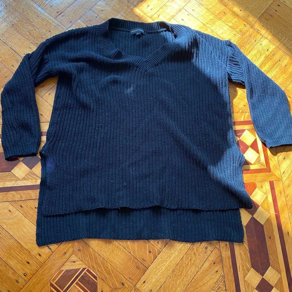 Black Knit Sweater Ambiance Apparel S Side Cuts Tunic Top 3/4 Sleeves - Picture 6 of 6